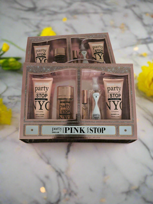 NYC party stop product set on a textured black surface