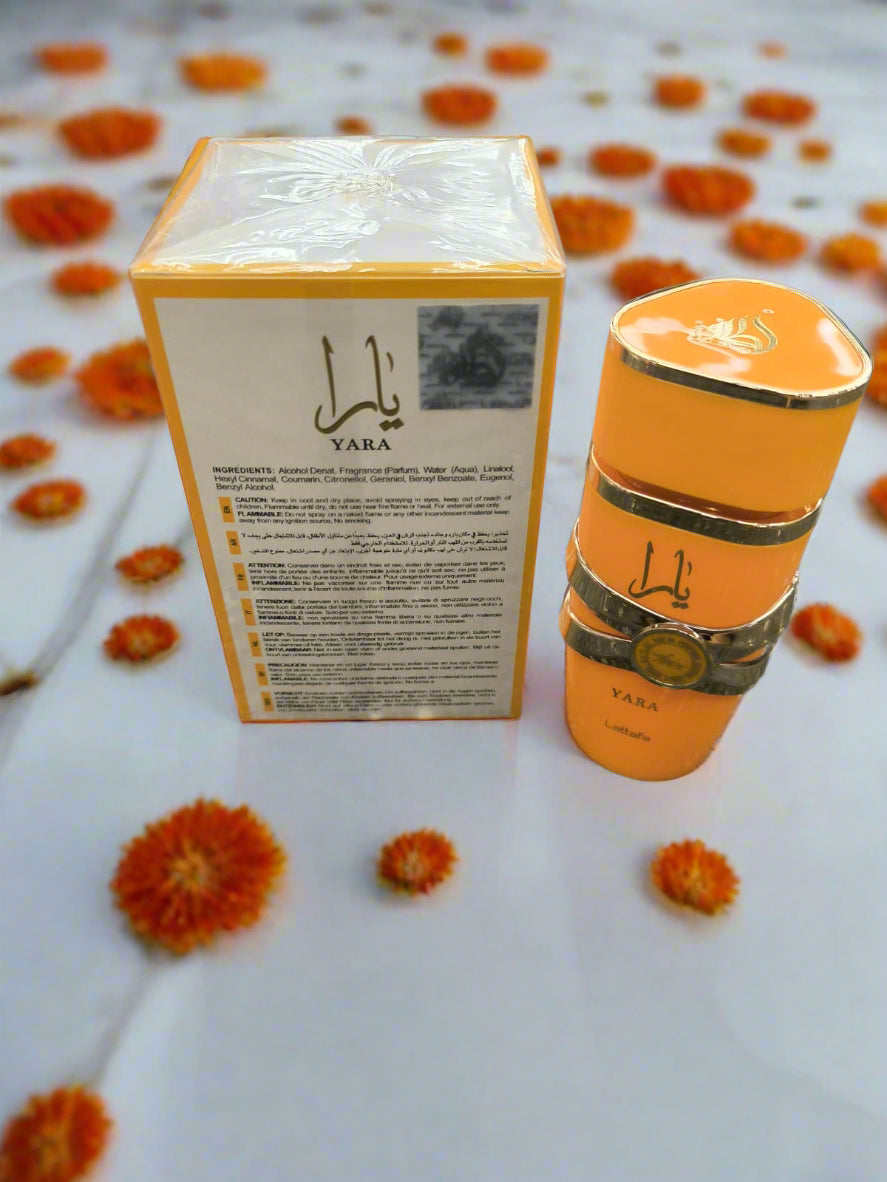 Orange Yara product with packaging on a textured surface